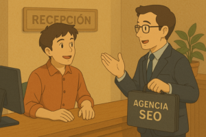 Negocio pequeño gestionando su posicionamiento web con ayuda de una agencia SEO.